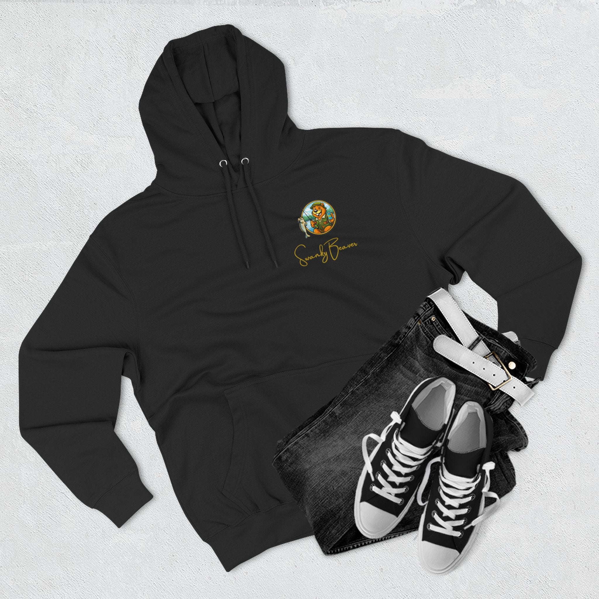 Hoodie "DAMgoodLIFE" Fishing — Cozy Graphic Pullover with Swanky Beaver