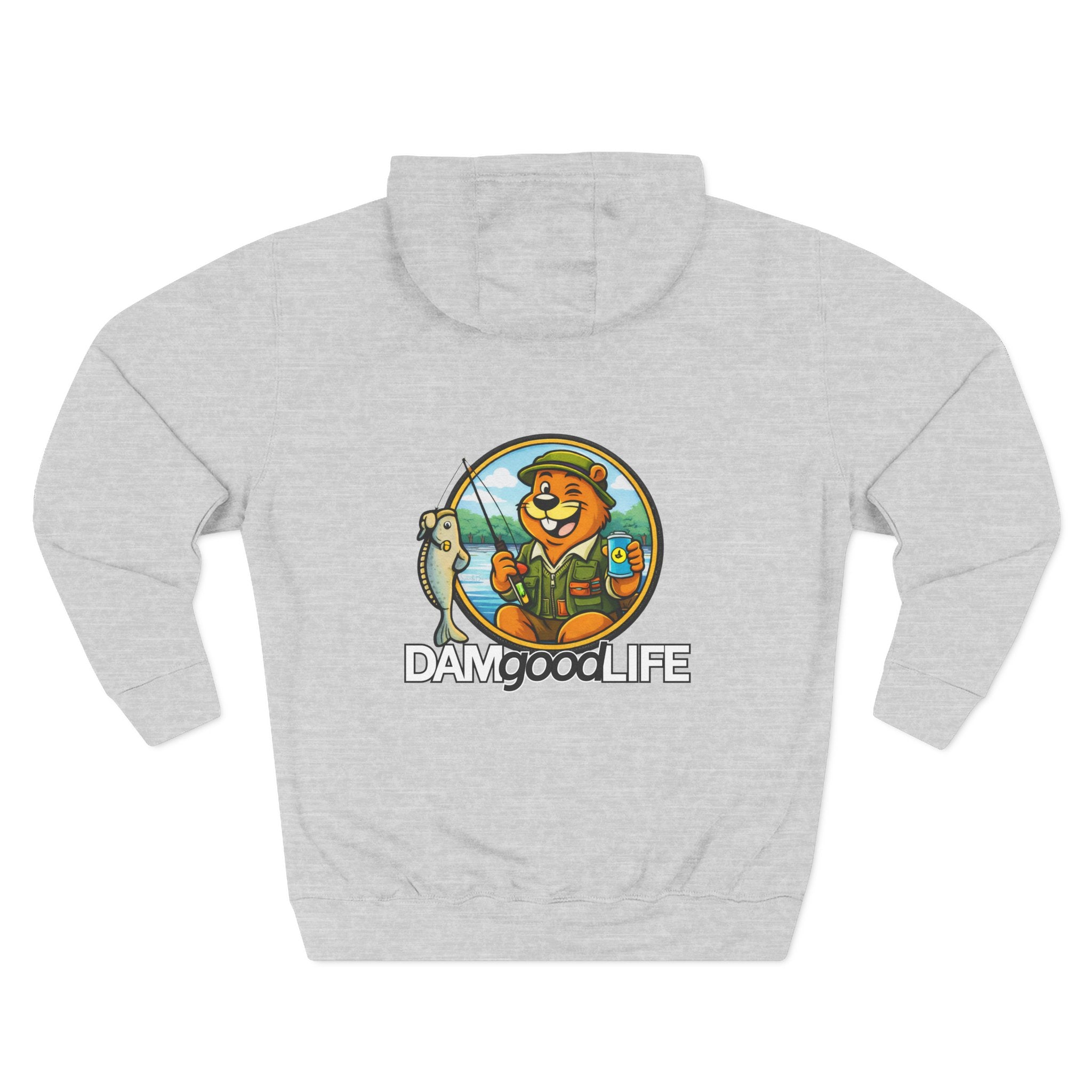 Hoodie "DAMgoodLIFE" Fishing — Cozy Graphic Pullover with Swanky Beaver