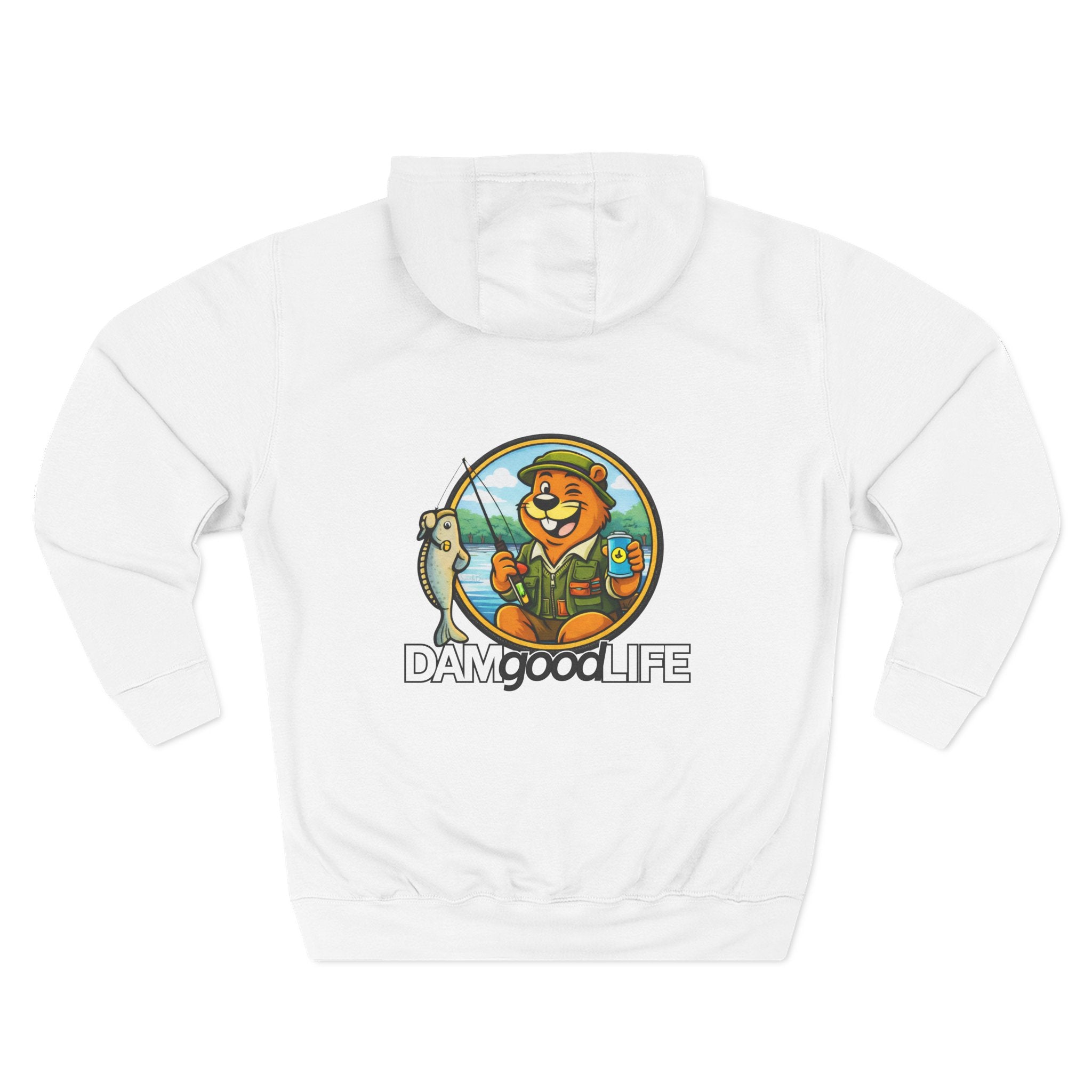Hoodie "DAMgoodLIFE" Fishing — Cozy Graphic Pullover with Swanky Beaver