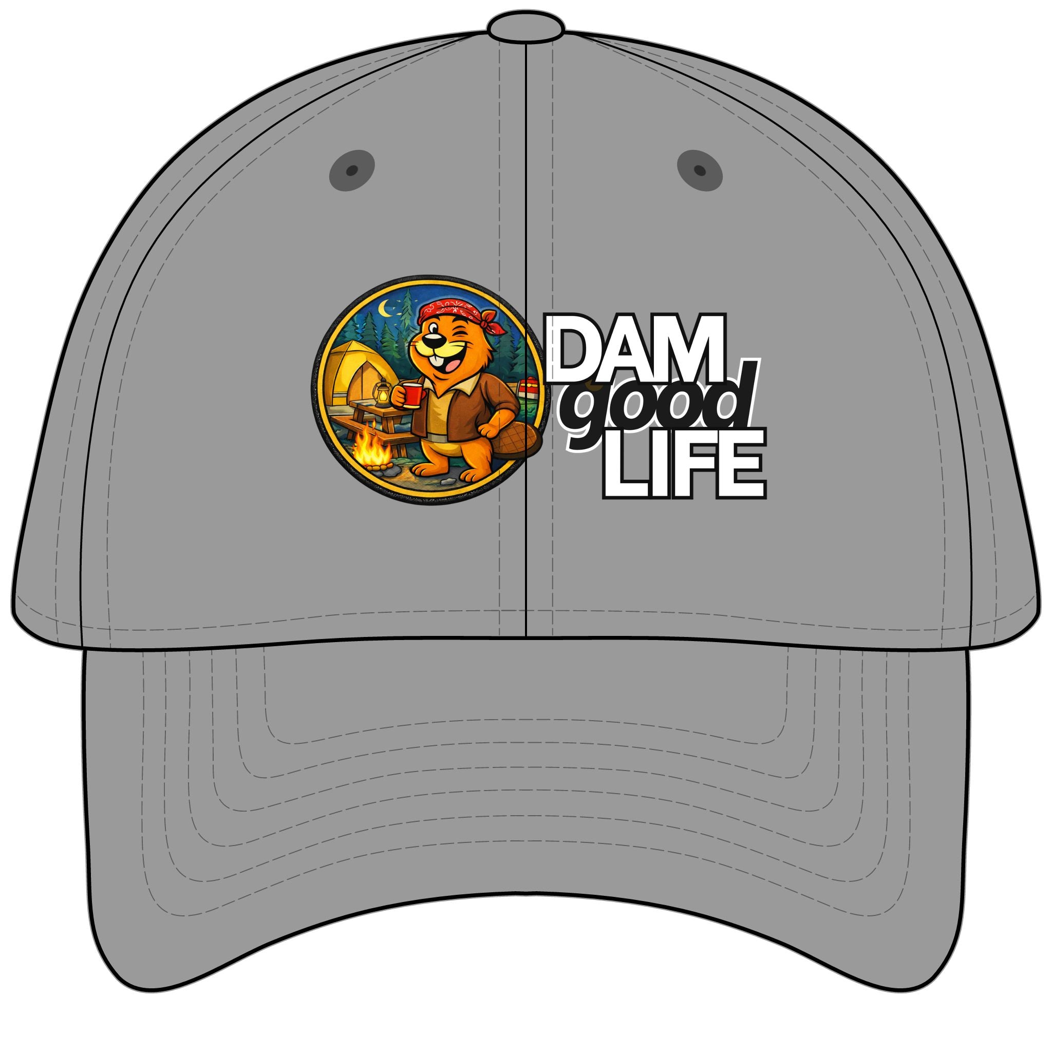 Baseball Cap Camping Swanky Beaver — "Dam Good Life" & Outdoors Hat