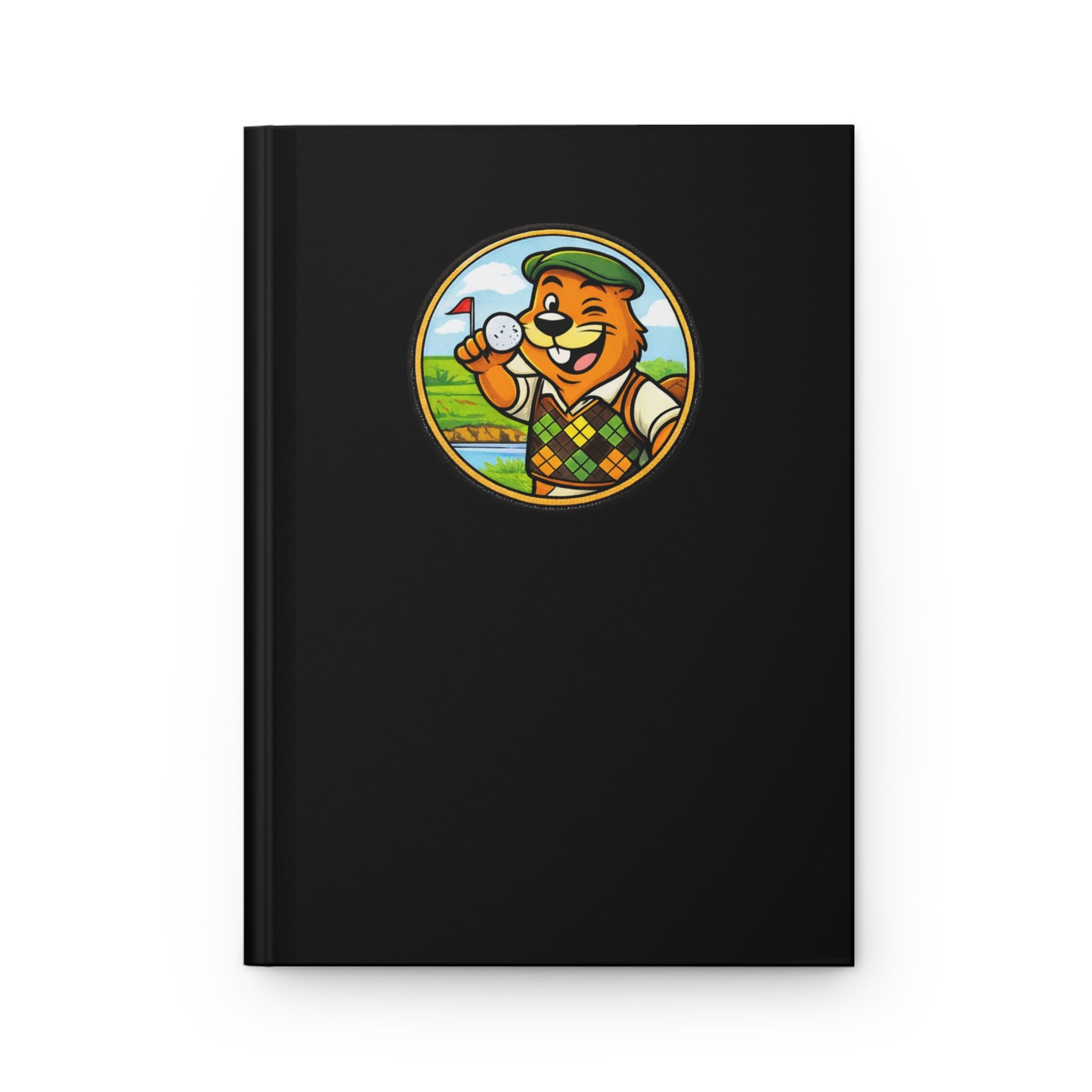 Swanky Beaver Hardcover Journal — Golfing Mascot Notebook (Matte Black)