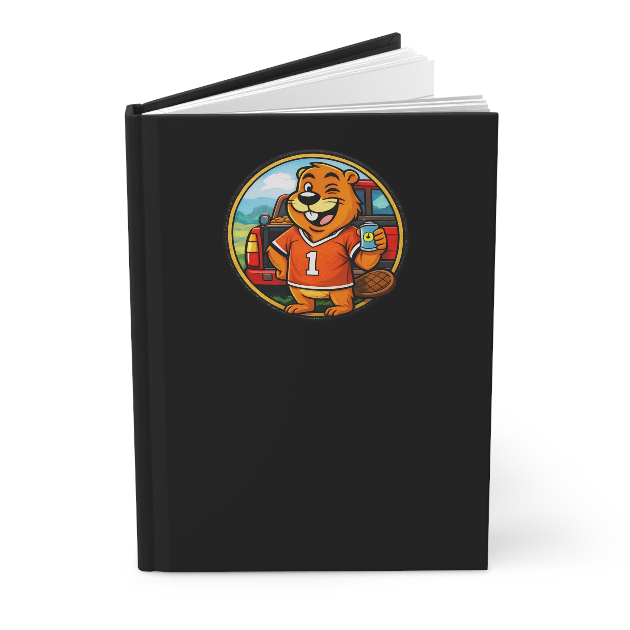 Swanky Beaver Hardcover Journal — Tailgating Mascot Notebook (Matte Black)