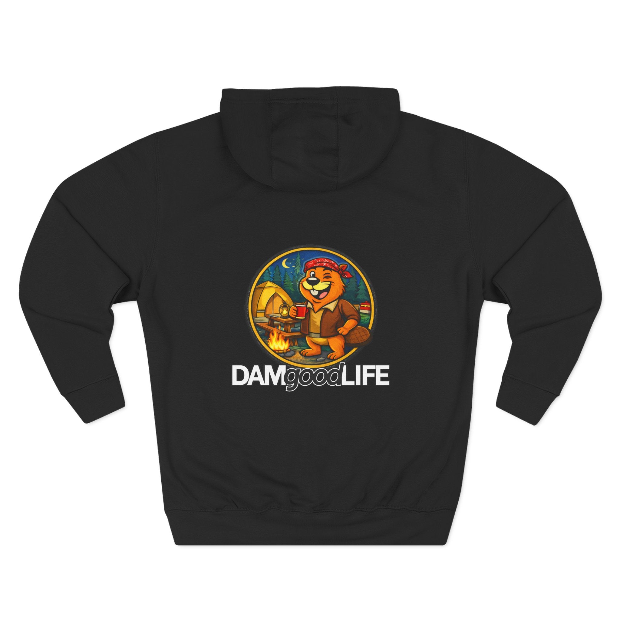Hoodie "DAMgoodLIFE" Camping — Cozy Graphic Pullover with Swanky Beaver