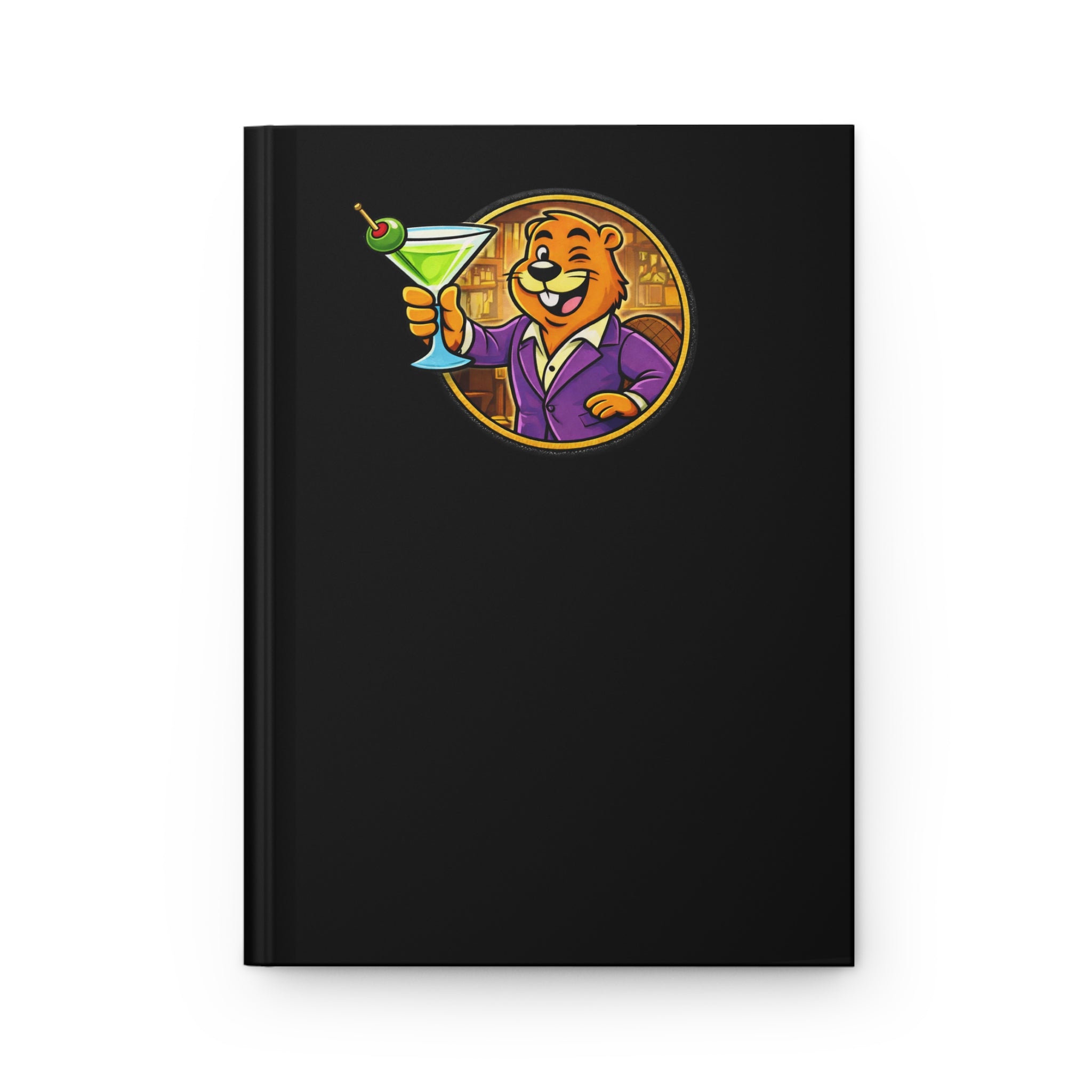 Swanky Beaver Hardcover Journal — Cocktail Toast Mascot Notebook (Matte Black)
