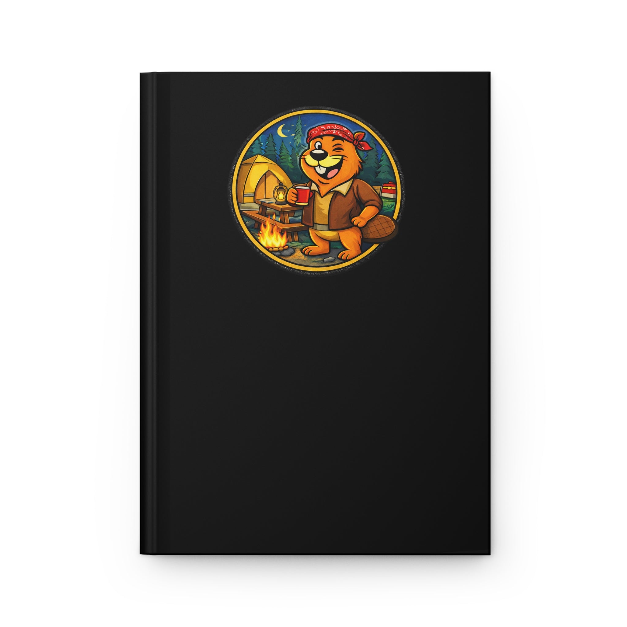 Swanky Beaver Hardcover Journal — Camping Mascot Notebook (Matte Black)
