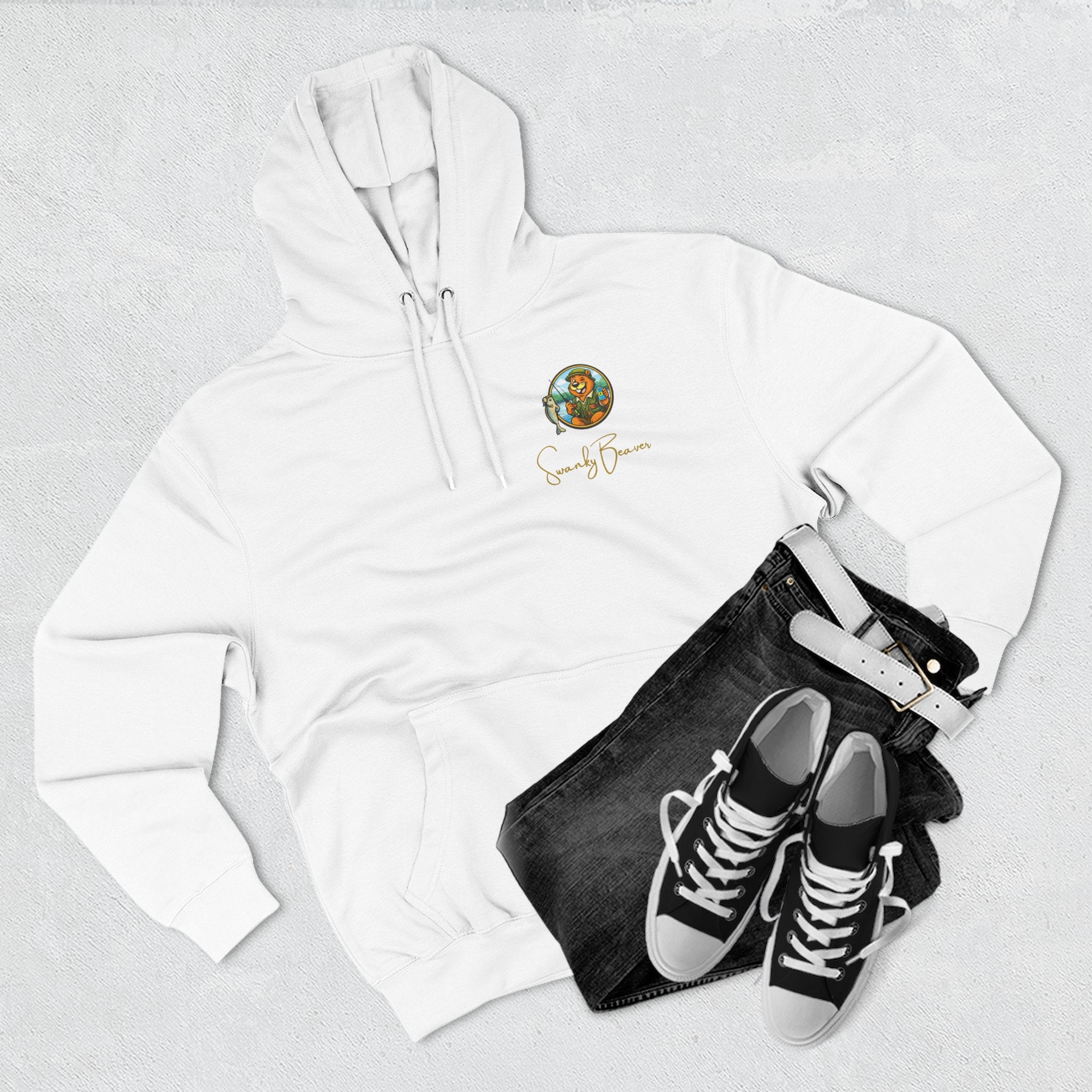Hoodie "DAMgoodLIFE" Fishing — Cozy Graphic Pullover with Swanky Beaver