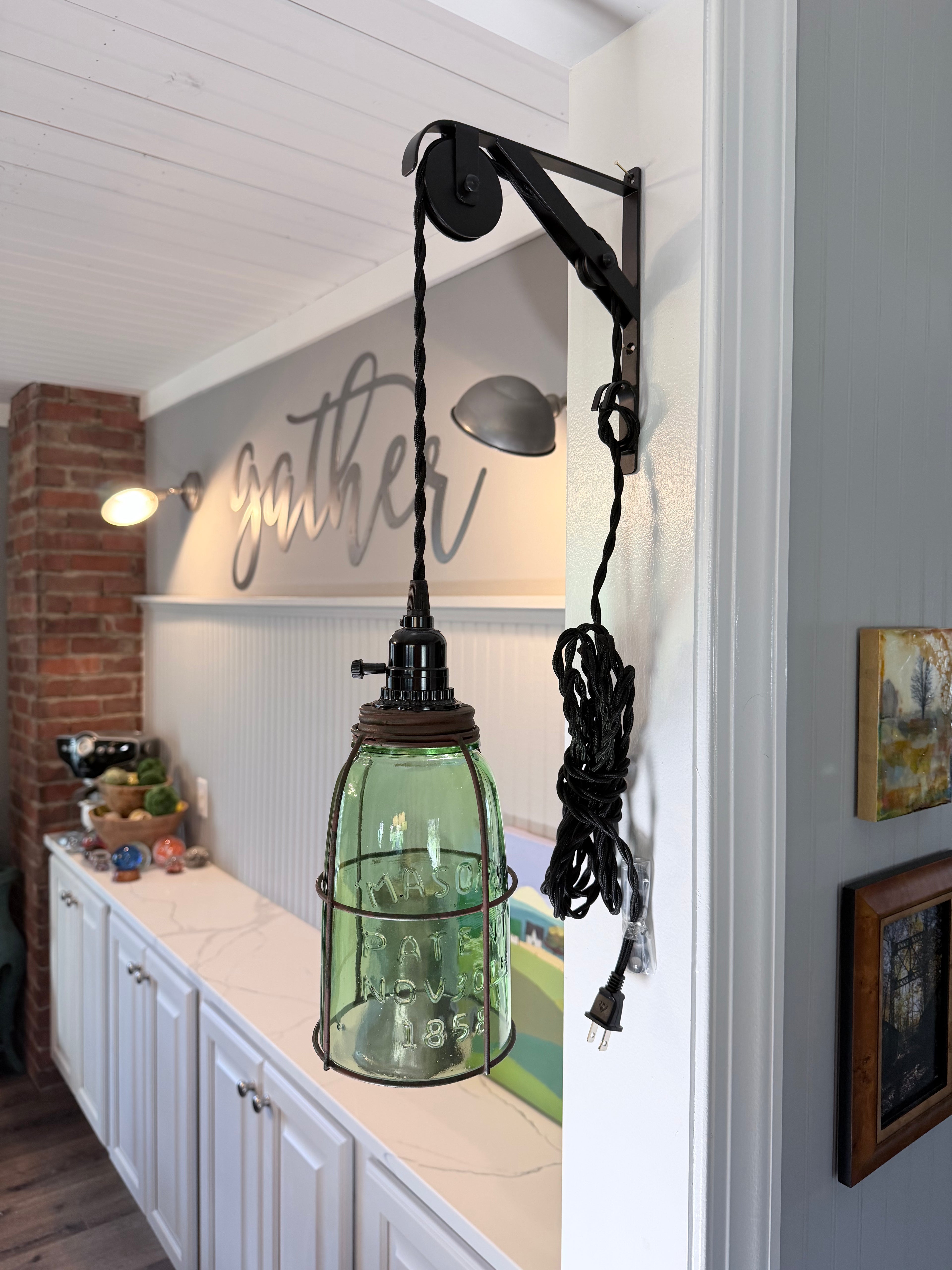 Half Gallon Caged Mason Jar Pendant with Double Sheave Bracket