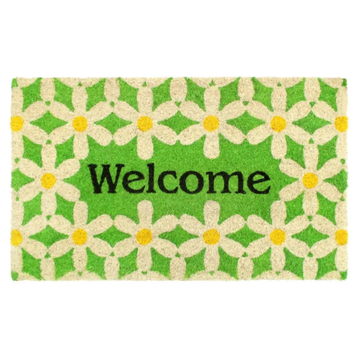 Coir Doormat - Welcome Green Daisy